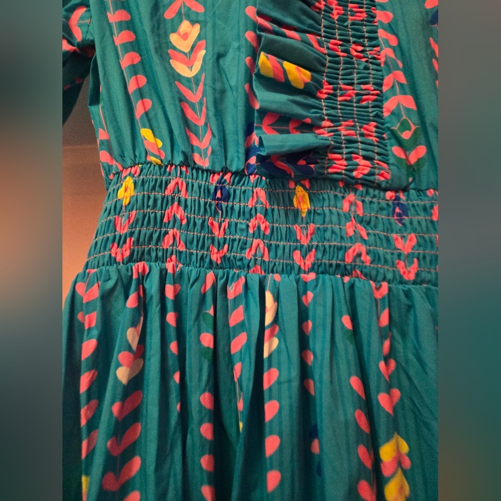 NWOT Umgee Smocked Cotton Midi Dress - Picture 2 of 4